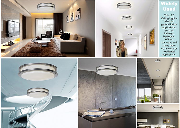 Kitchen Ceiling Light in Brushed Nickel Finish and White Acrylic Lens INDOOR MODERN DOUBLE RING CEILING LIGHTING FIXTURES