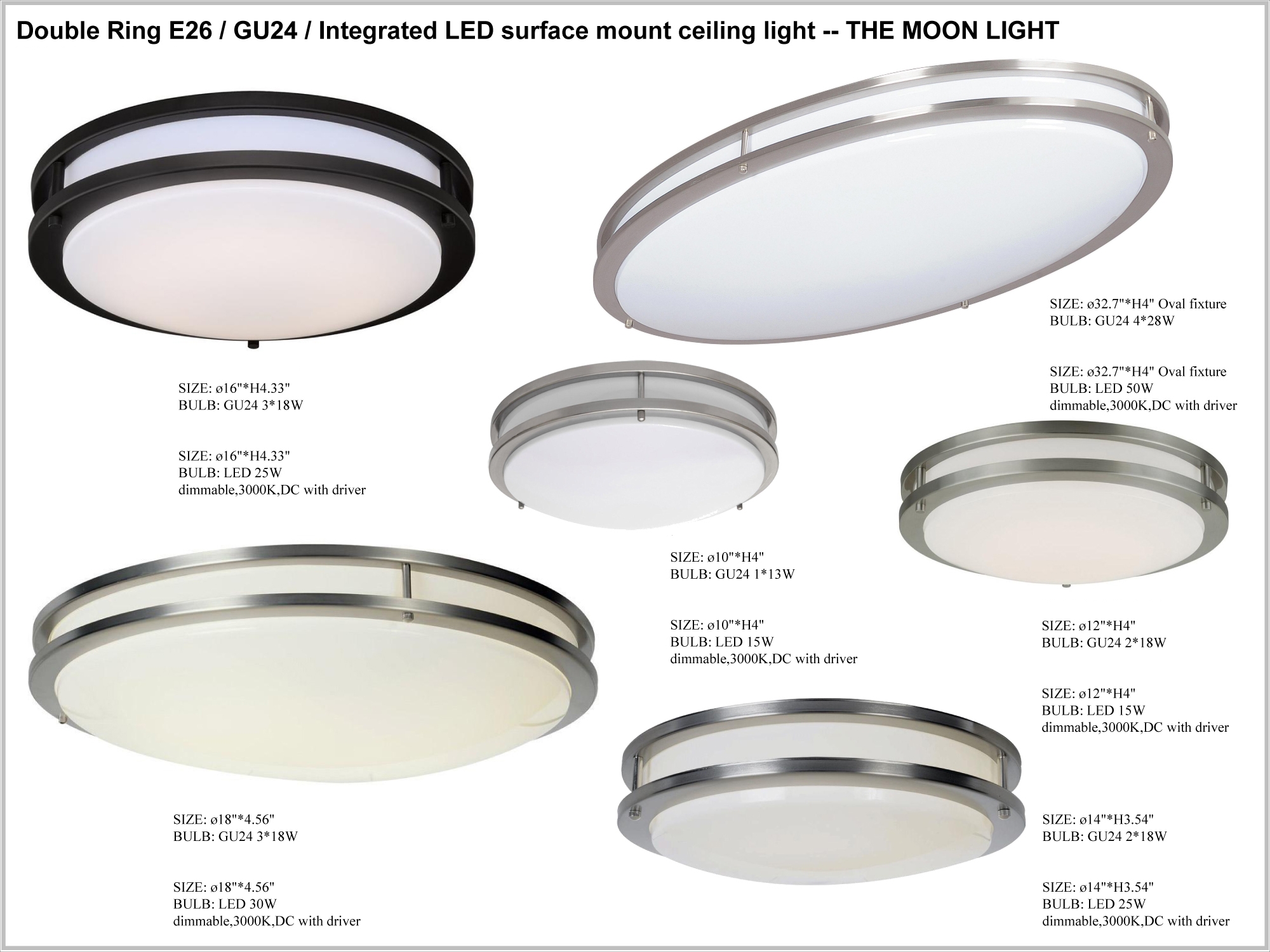 Kitchen Ceiling Light in Brushed Nickel Finish and White Acrylic Lens INDOOR MODERN DOUBLE RING CEILING LIGHTING FIXTURES