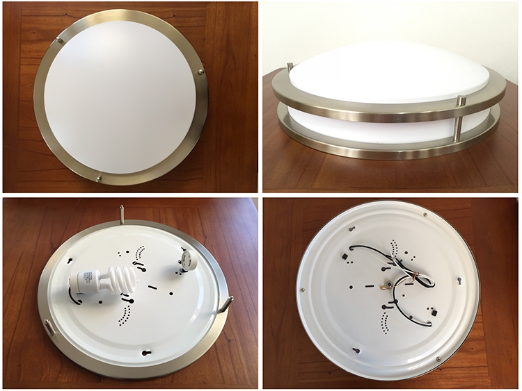 Kitchen Ceiling Light in Brushed Nickel Finish and White Acrylic Lens INDOOR MODERN DOUBLE RING CEILING LIGHTING FIXTURES
