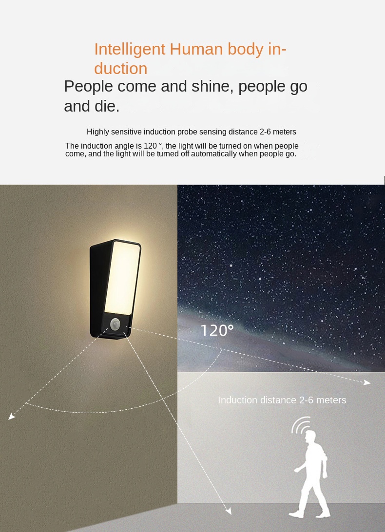 Modern Outdoor Waterproof Aluminum Induction Wall Lamp Simple Villa Exterior LED Decorative Wall Lamp for Cross Border