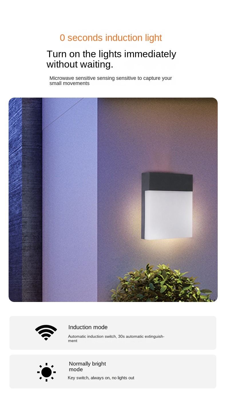 Outdoor Wall Lamp LED Waterproof Modern Minimalist Human Body Induction Wall Lamp Garden Balcony Aisle