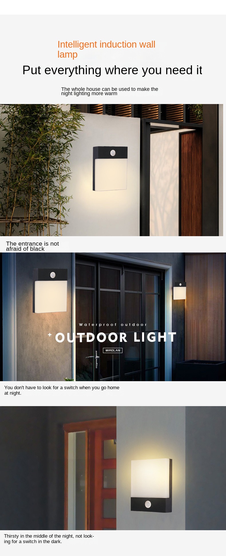 Outdoor Wall Lamp LED Waterproof Modern Minimalist Human Body Induction Wall Lamp Garden Balcony Aisle