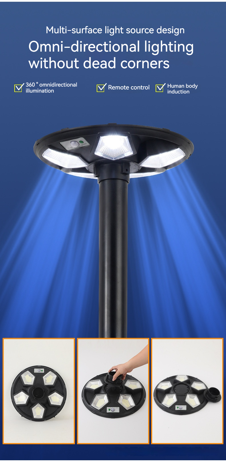 Integrated Modern IP65 LED Solar Street Light Light Sensing for Outdoor Gardens Parks Villas & Courtyards UFO Solar Light