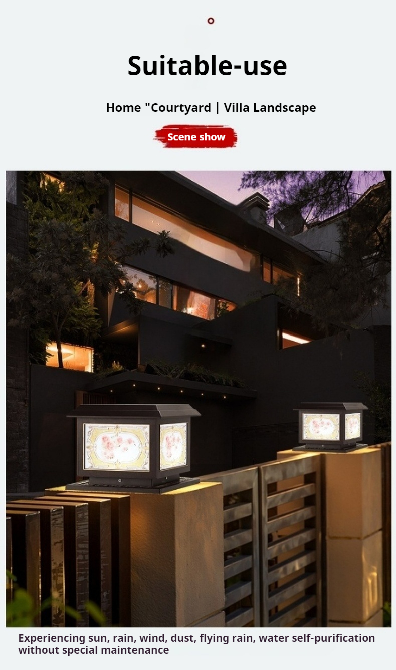 Outdoor Waterproof Solar Garden Light Column for Courtyard Home Villa Wall Gate Flat Cover for Outdoor Use