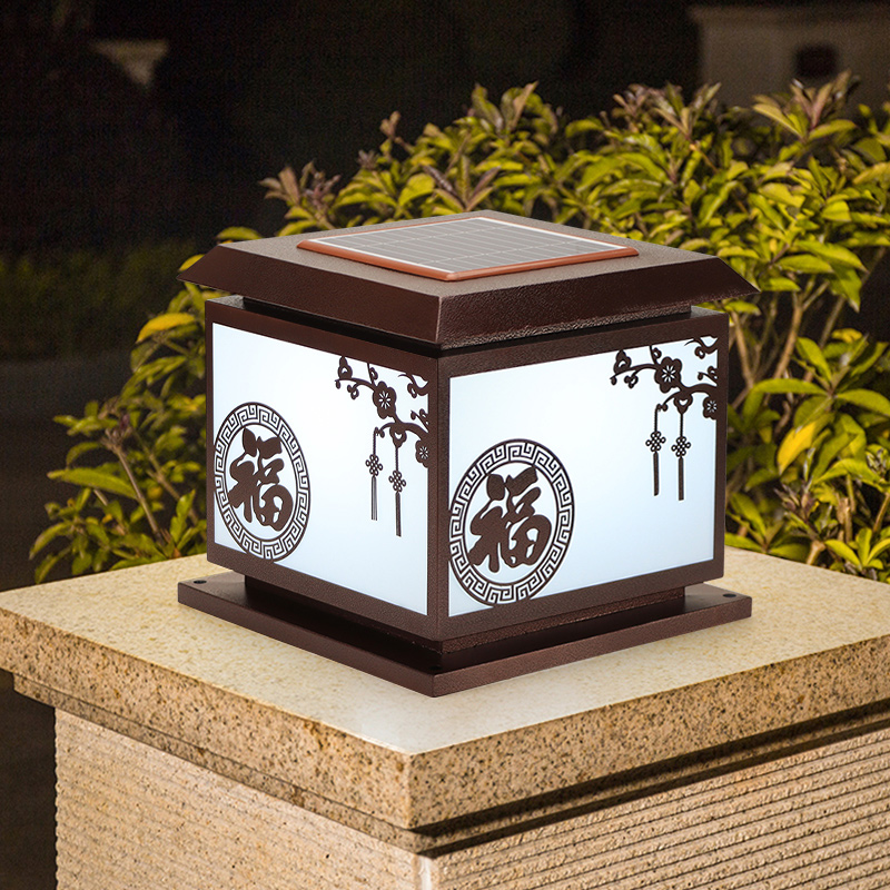 Solar Garden Wall Lamp for Exterior Villa Entrance Long Strip Decorated Roman Columns on Both Sides