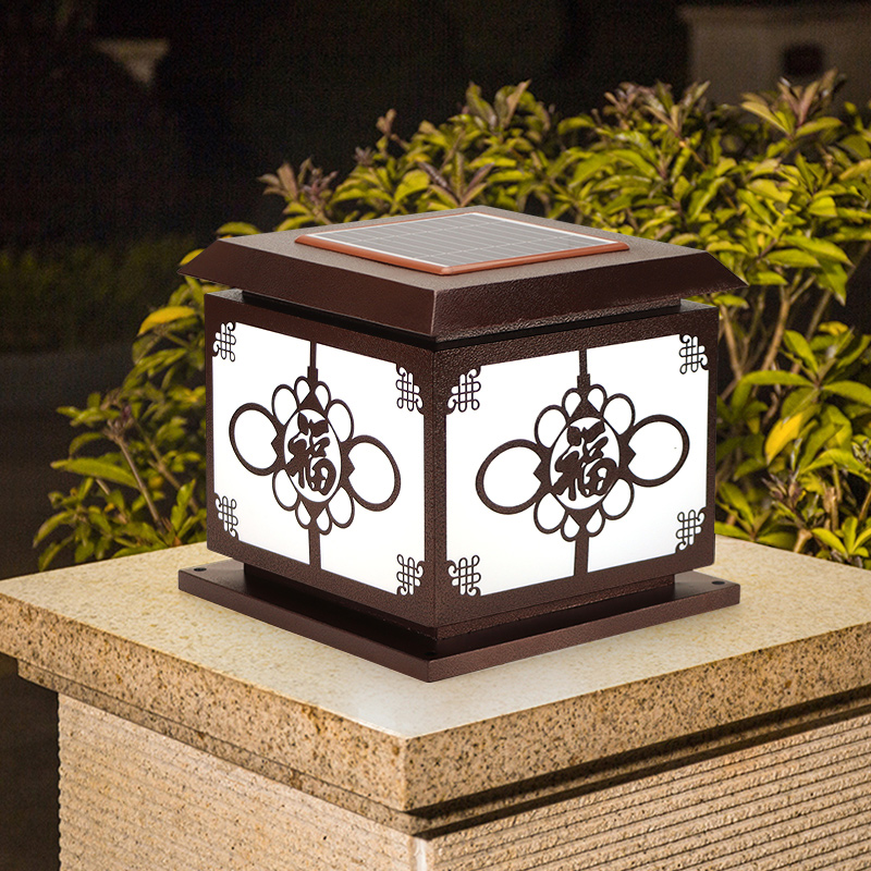 Solar Garden Wall Lamp for Exterior Villa Entrance Long Strip Decorated Roman Columns on Both Sides