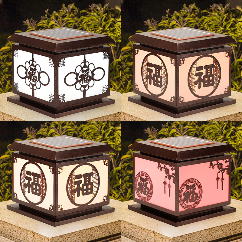 Solar Garden Wall Lamp for Exterior Villa Entrance Long Strip Decorated Roman Columns on Both Sides
