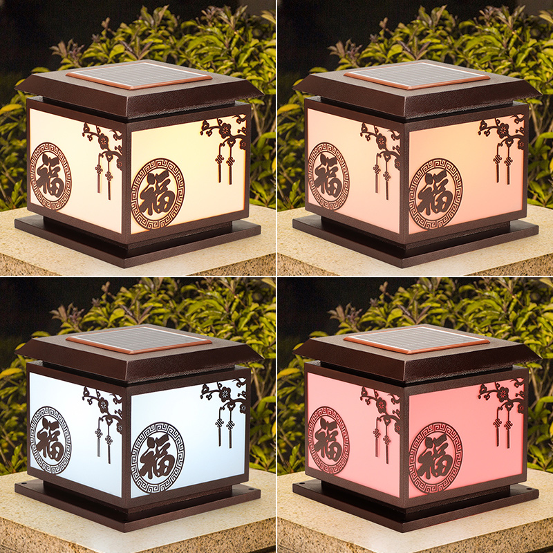 Solar Garden Wall Lamp for Exterior Villa Entrance Long Strip Decorated Roman Columns on Both Sides