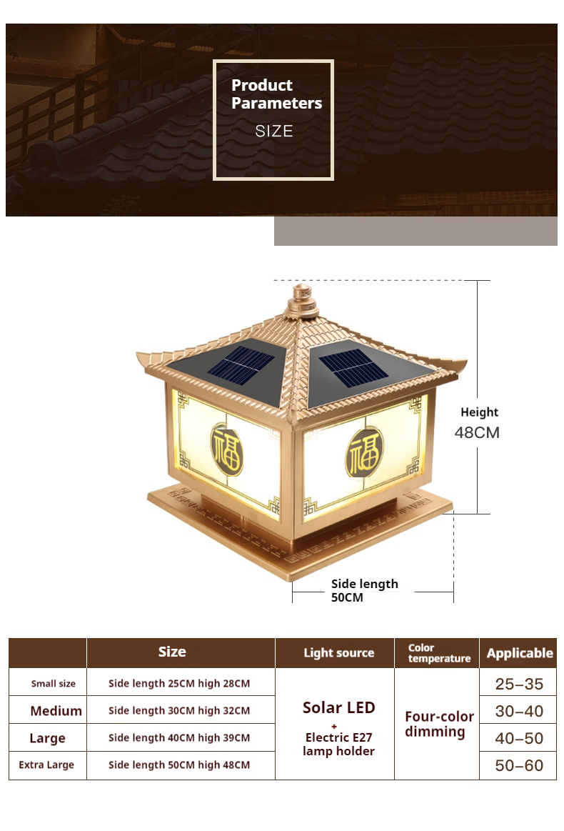 Solar LED Door & Wall Pillar Light for Chinese Courtyard Villa IP66 Dual-Use Home Landscape with DC Power Supply