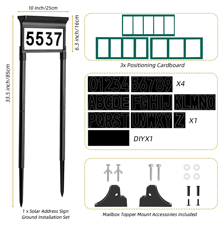 Au Silver IP65 Waterproof Outdoor Solar LED Lights ROHS for Home Address Sign House Numbers Road Application Battery Power