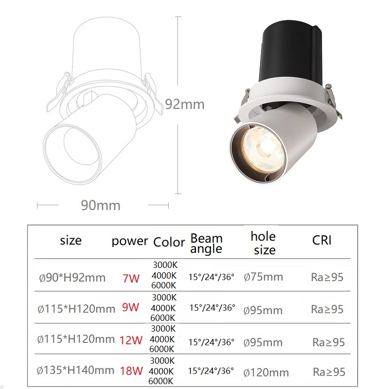 Embedded COB Anti Glare Retractable Rotary Down Light DL1490picture4