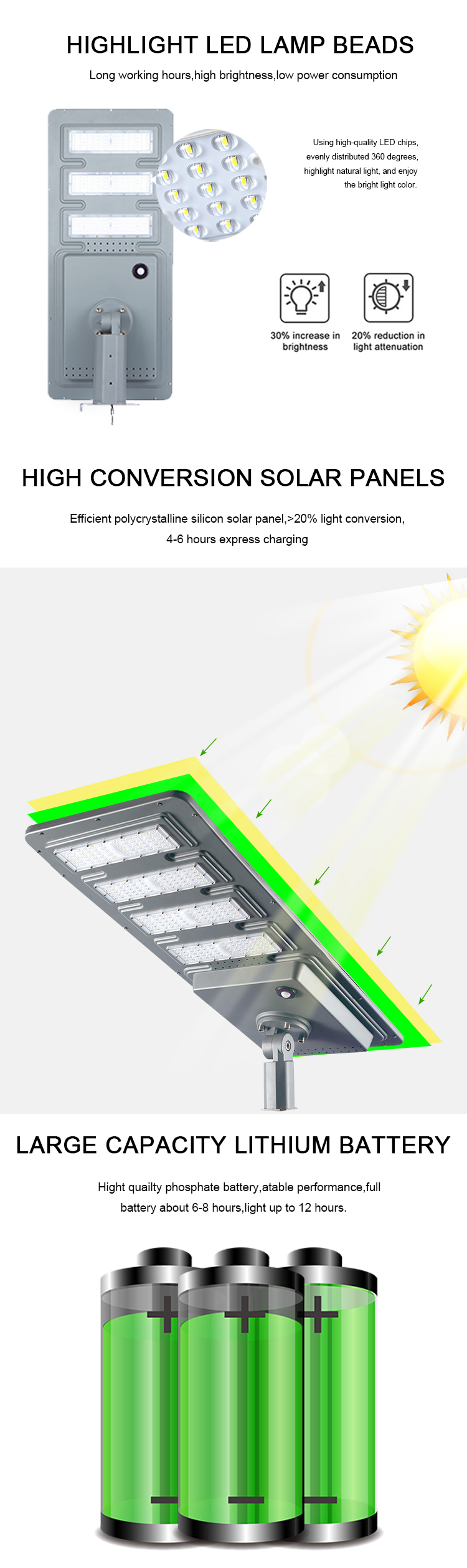 Industrial Solar Street Lighting Long Woking Time Outdoor IP65 Waterproof Aluminum 100w 200w 300w 400w LED Solar Street Lights