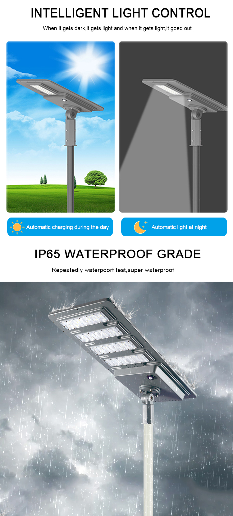 Industrial Solar Street Lighting Long Woking Time Outdoor IP65 Waterproof Aluminum 100w 200w 300w 400w LED Solar Street Lights