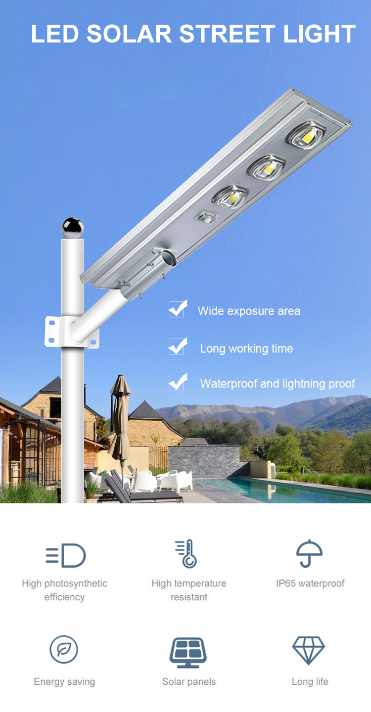 All in One 50W 300W IP65 Waterproof Solar LED Street Light Bridgelux Solar Street LED Lamp Garden Aluminum ROHS SAA Certified
