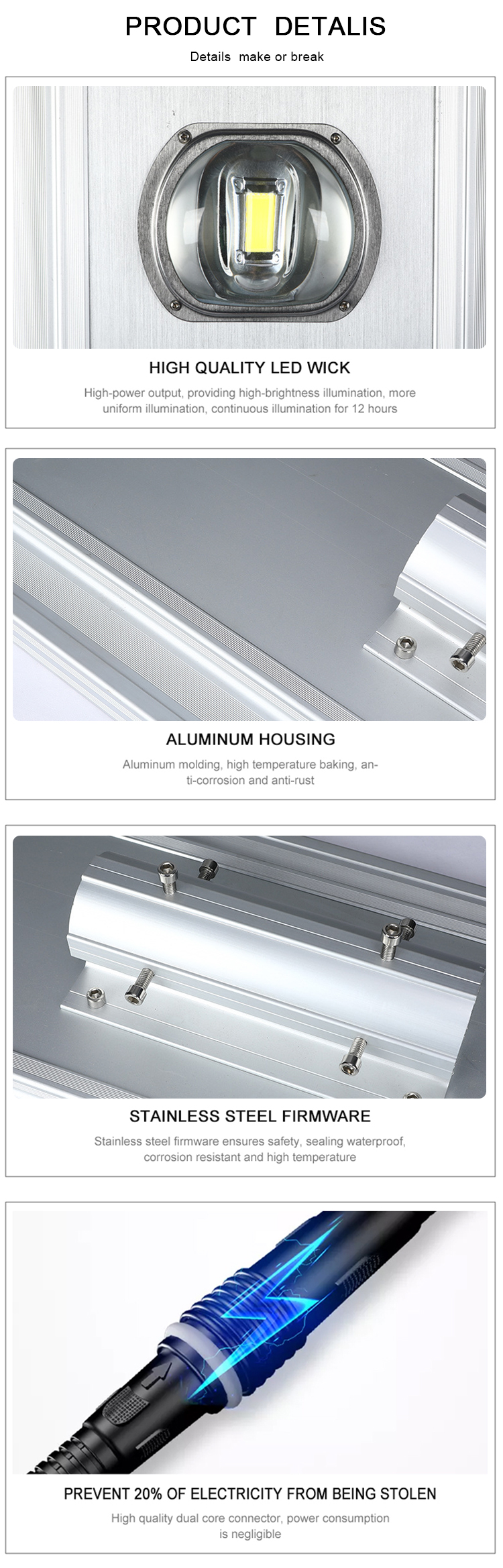 All in One 50W 300W IP65 Waterproof Solar LED Street Light Bridgelux Solar Street LED Lamp Garden Aluminum ROHS SAA Certified