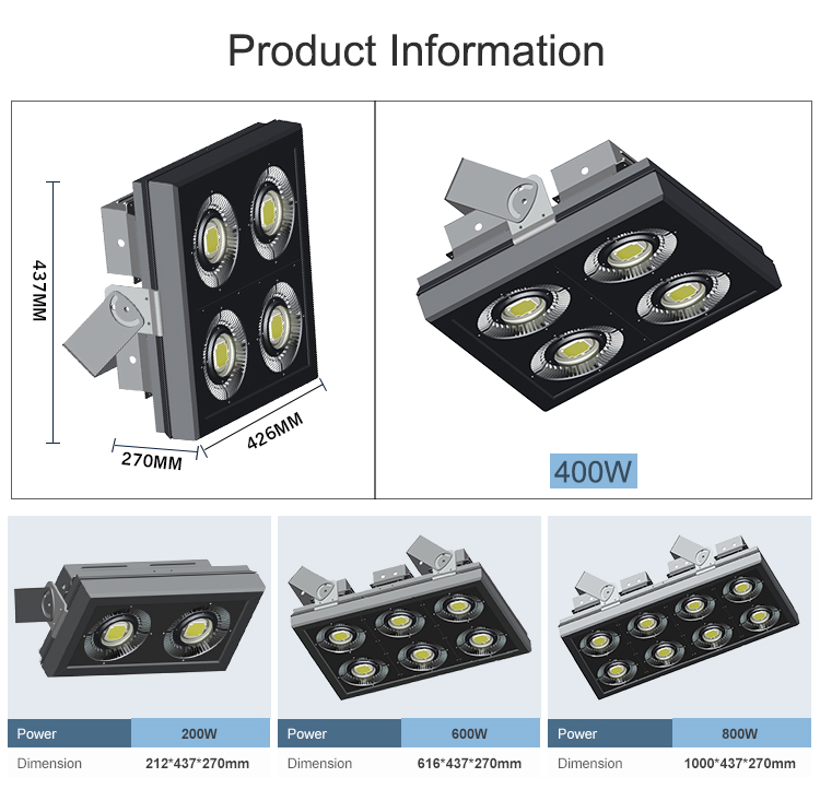 Outdoor Sports Garden LED Flood Light Stadium Reflectors COB Technology Waterproof IP65 Landscape 200W 300W 400W 500W 600W