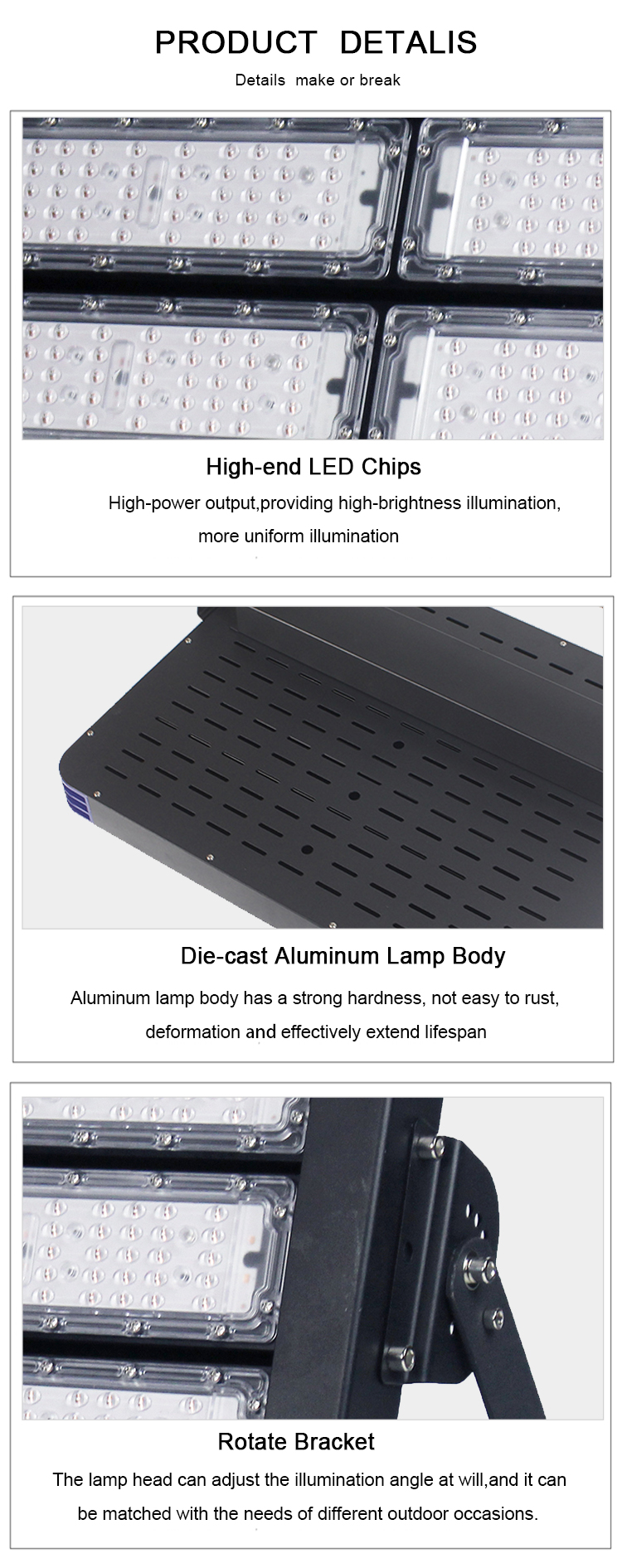 IP65 Waterproof AC LED Flood Light 100W-1000W Aluminum Housing Sports Stadium Floodlight for Outdoor Garden Landscape Use