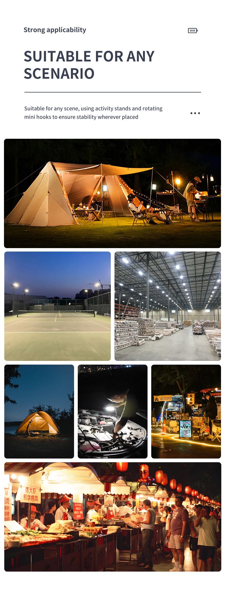 New LED Solar Charging Camping Light Outdoor Emergency Portable Floodlight Household Emergency Lighting Night Market Light