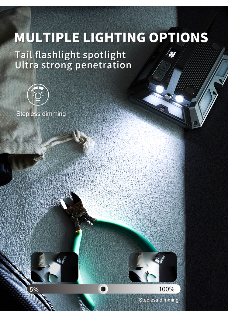 High Power Portable LED Work Light Rechargeable Waterproof Search Light Outdoor Emergency Aluminum ABS Body Cold White Emission
