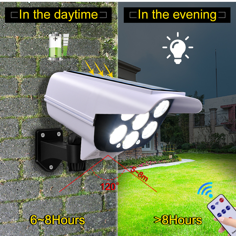Outdoor Waterproof LED Solar Street Flood Light 80 Garden Security Wall Motion Sensor IP65 ABS Simulation Fa Ke Surveillance