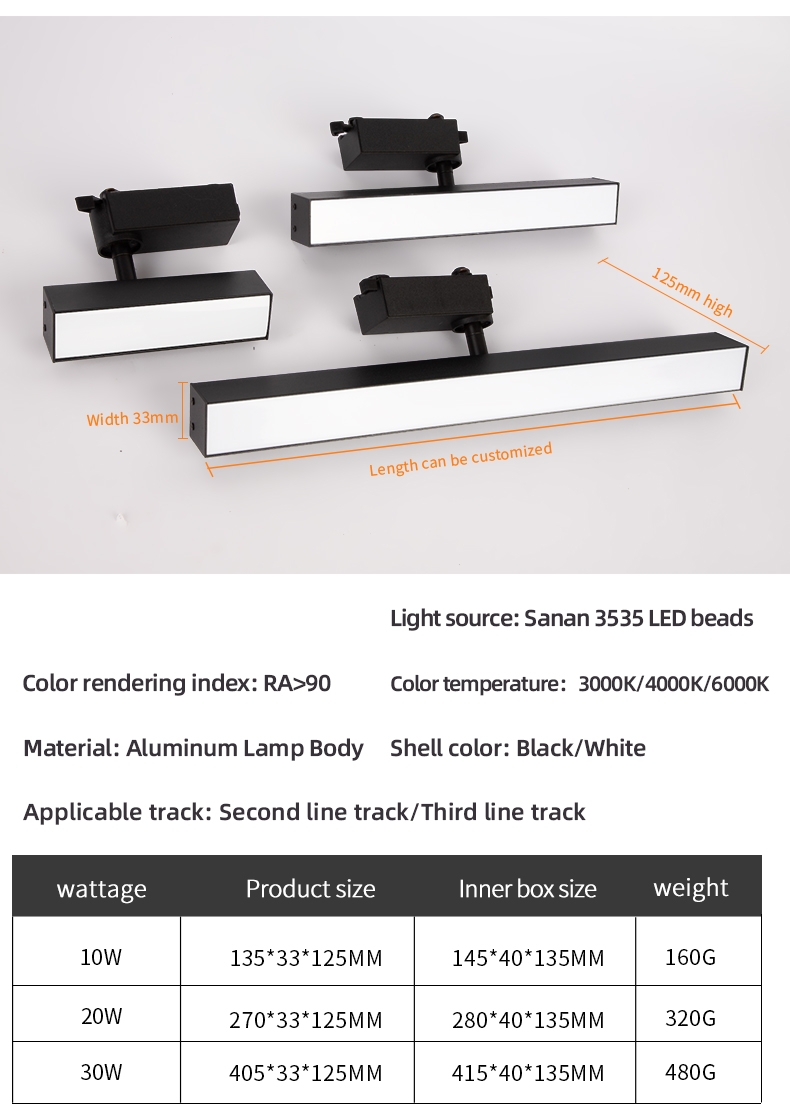 Modern 10W 20W 30W Commercial Cob LED Track Linear Lamp Adjustable Angle Aluminum Body Rail Light for Shop Lighting