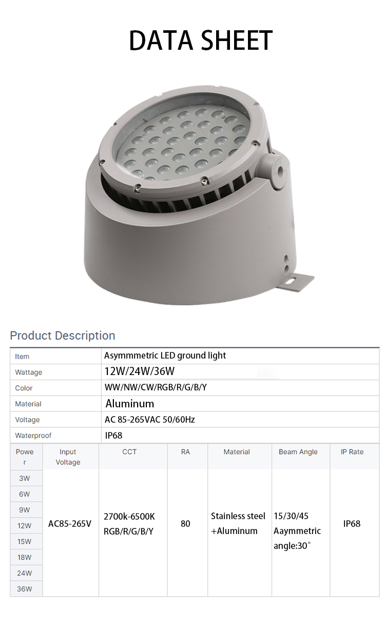 IP67 Aluminium Die Casting Asymmetric LED Ground Light  Waterproof Outdoor Garden Path Spot Recessed Landscape Underground Light