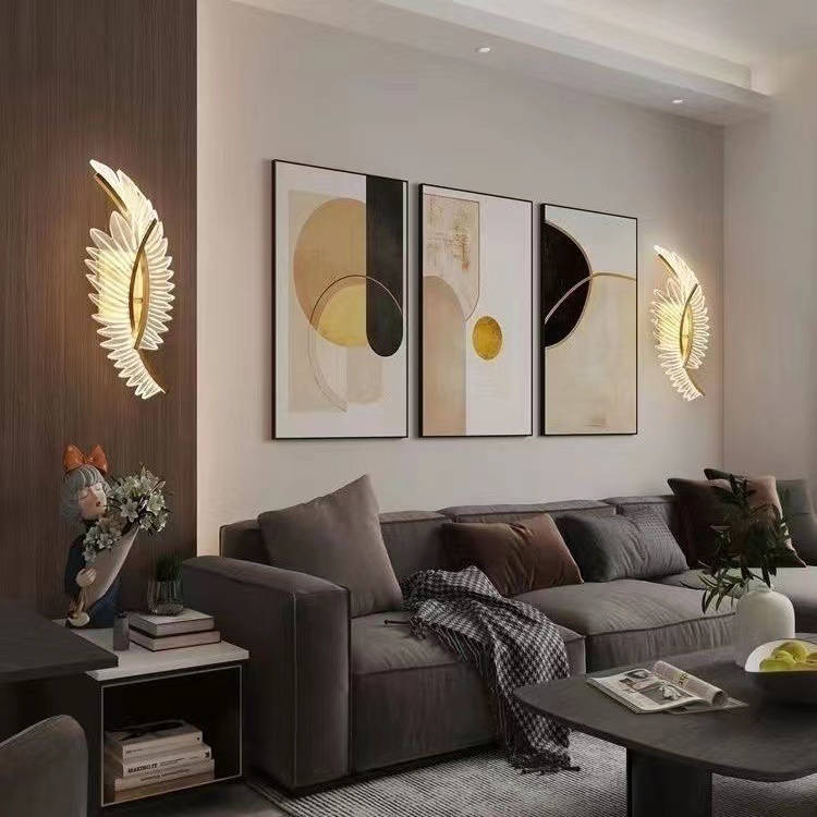 Modern Simple Creative Nordic Light Luxury Background Wall Bed Wall Lamp Feather wings Decorative Staircase Aisle Light