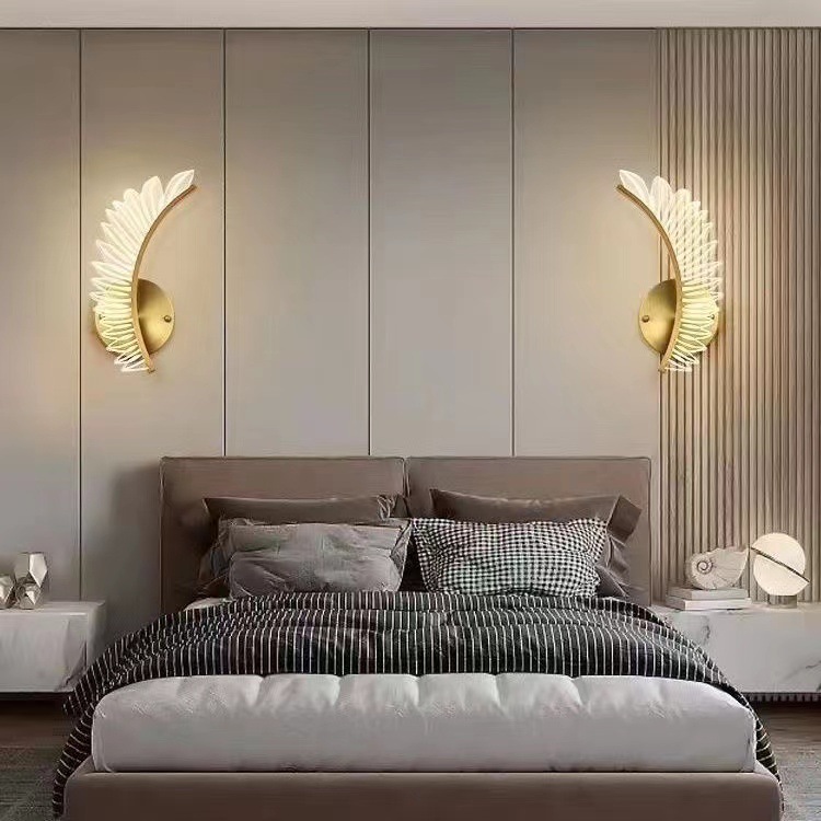 Modern Simple Creative Nordic Light Luxury Background Wall Bed Wall Lamp Feather wings Decorative Staircase Aisle Light
