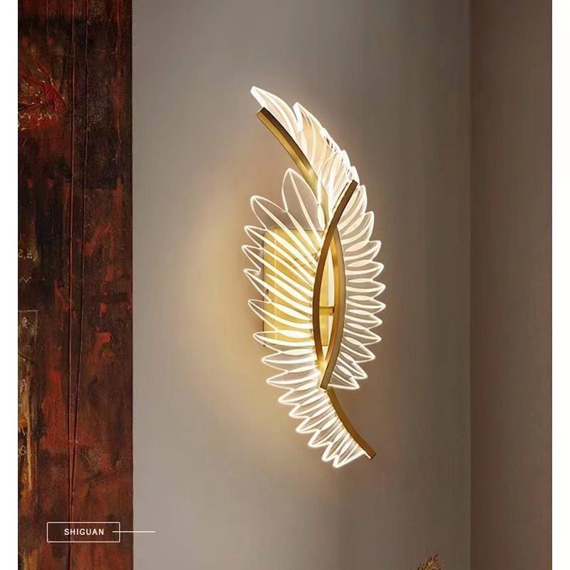 Modern Simple Creative Nordic Light Luxury Background Wall Bed Wall Lamp Feather wings Decorative Staircase Aisle Light