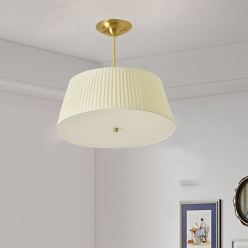 European Style American Chandelier Modern Copper Ceiling Light With Cloth Cover for Bedroom or Balcony Iron ba<i></i>se