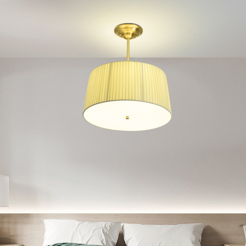 European Style American Chandelier Modern Copper Ceiling Light With Cloth Cover for Bedroom or Balcony Iron ba<i></i>se