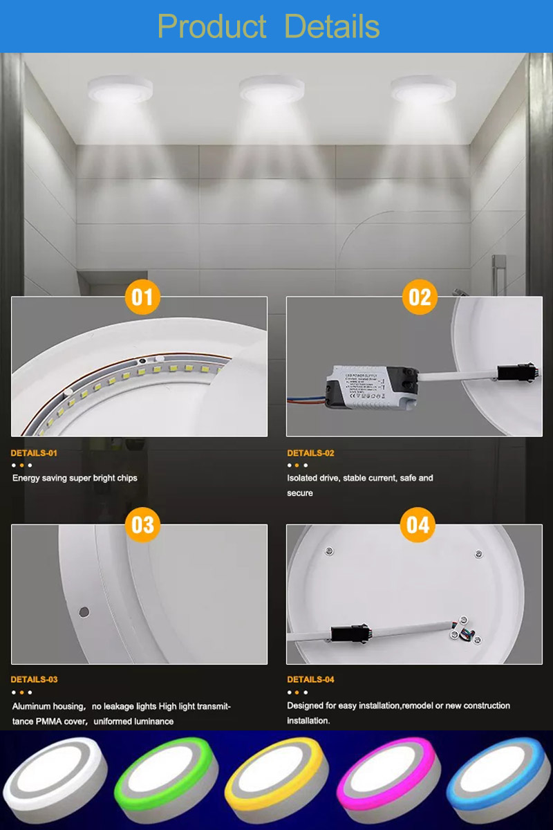 OEM Packing Two Colors Bi-color Double Color square Led Panel Light 6watt 9watt 16watt 24watt