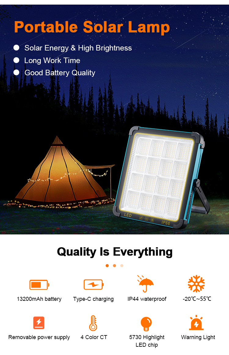 Portable Solar Camping Lantern Light Outdoor Portable White Light Tent Lamp  46W Solar Flood Light