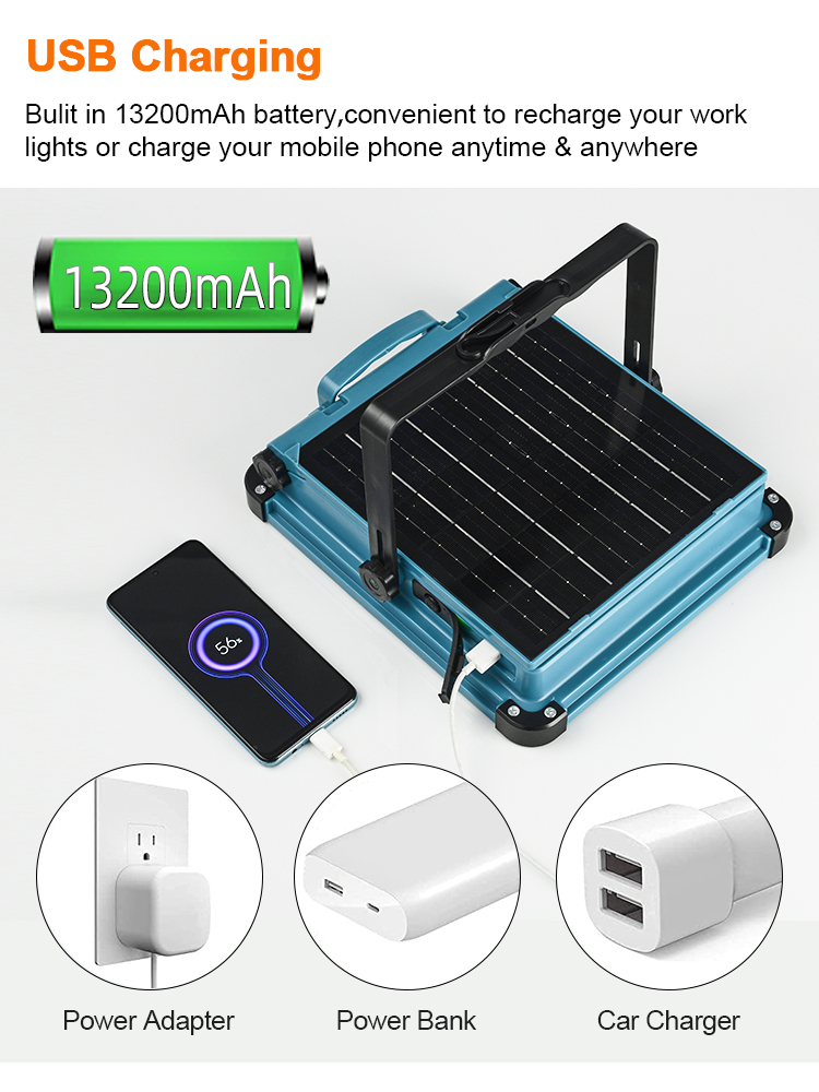 Portable Solar Camping Lantern Light Outdoor Portable White Light Tent Lamp  46W Solar Flood Light