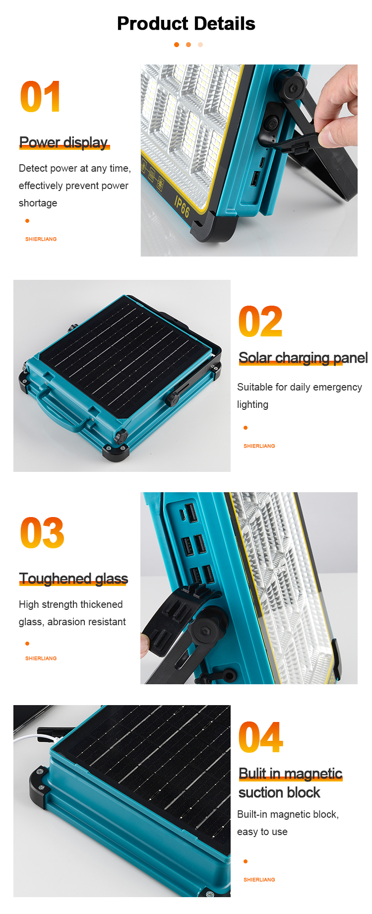Portable Solar Camping Lantern Light Outdoor Portable White Light Tent Lamp  46W Solar Flood Light