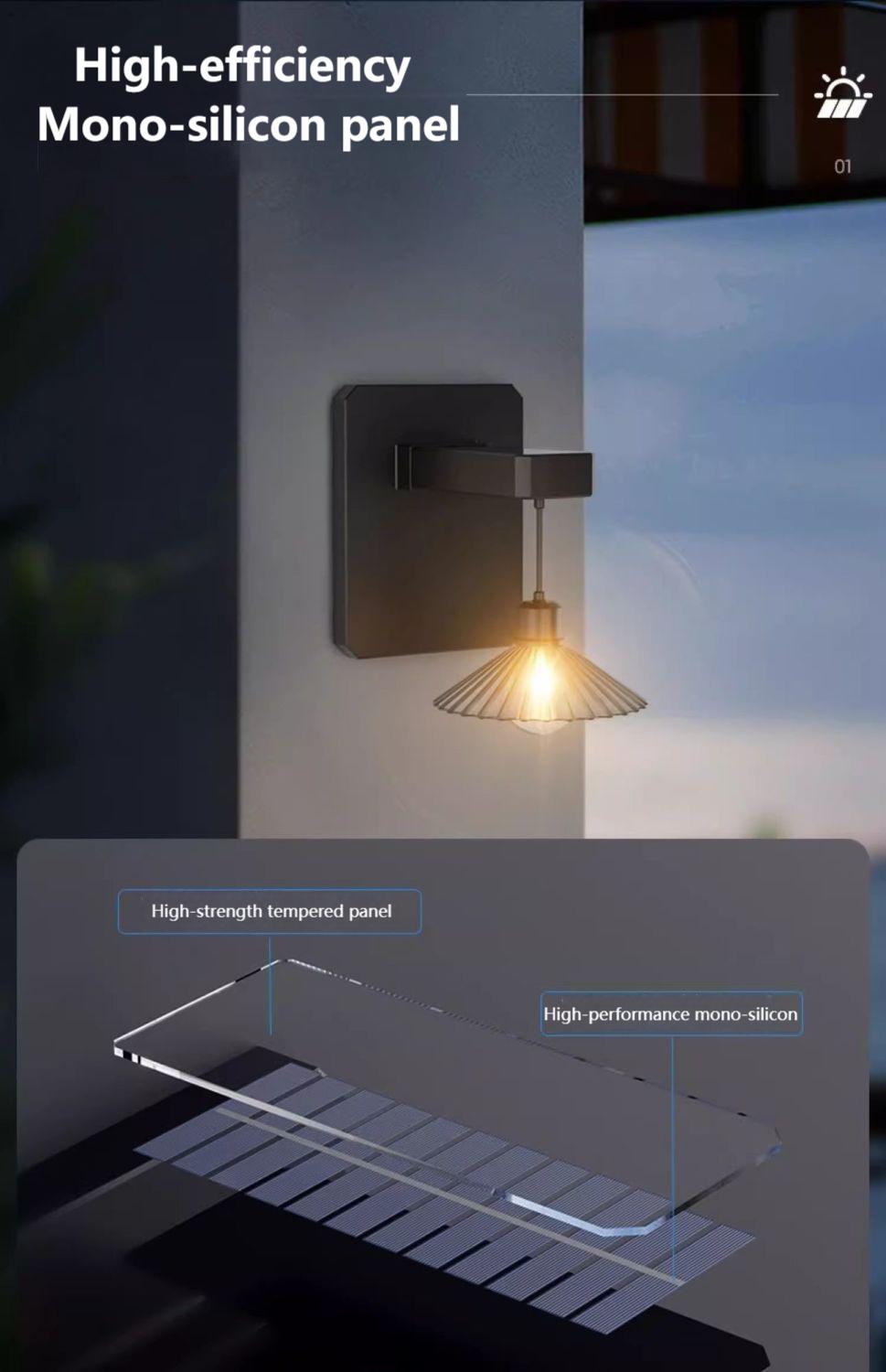 Modern Simple Small Sizes Solar Garden Light IP65 LED with Warm White Light for Exterior Wall Corridor Balcony