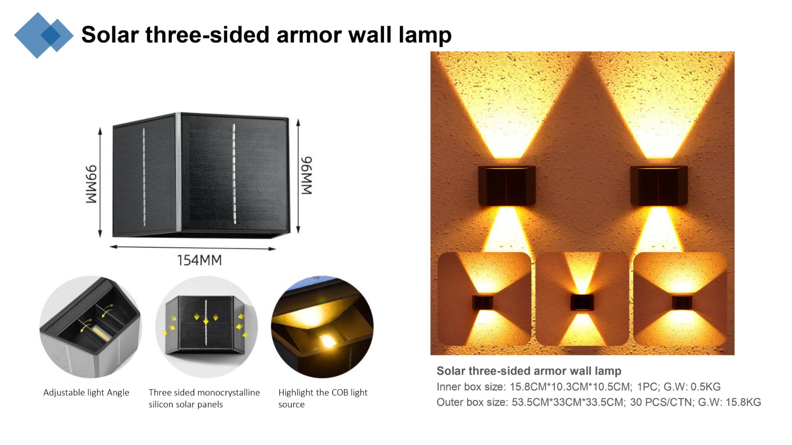 Modern Outdoor Garden LED Solar Wall Light IP65 Wireless Aluminum & PC Battery & Solar Panel Power Supply Small Sizes