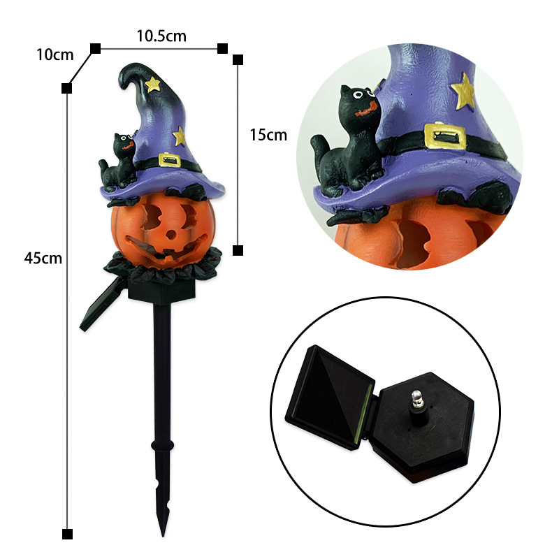 Solar-Powered LED Light Waterproof Resin Wizard Pumpkin Ghost for Halloween Festive Garden Atmosphere