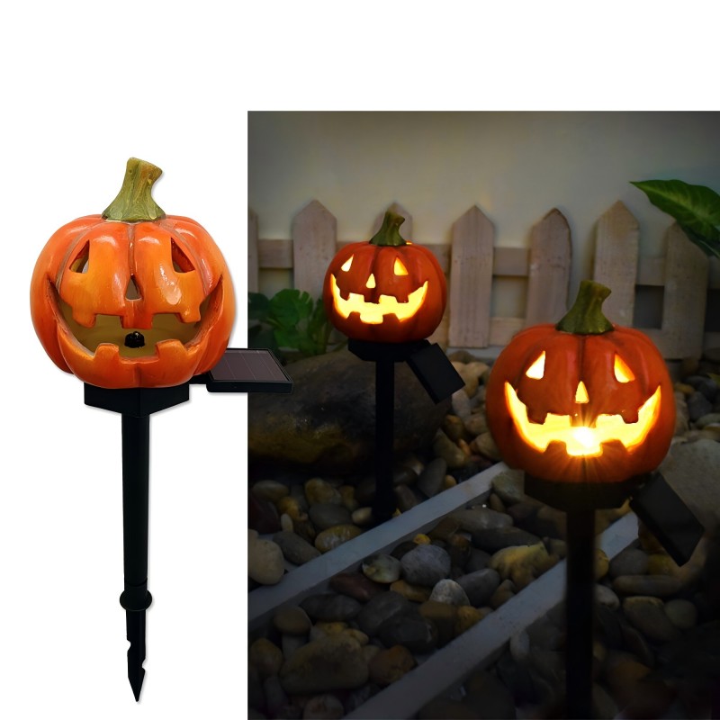Solar-Powered LED Light Waterproof Resin Wizard Pumpkin Ghost for Halloween Festive Garden Atmosphere