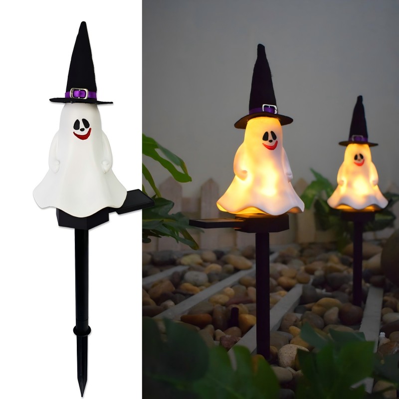 Solar-Powered LED Light Waterproof Resin Wizard Pumpkin Ghost for Halloween Festive Garden Atmosphere