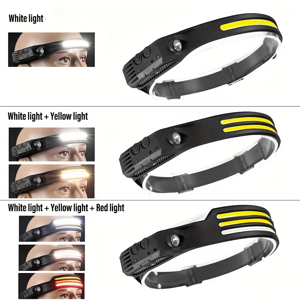 LED COB Rechargeable Headband Light Super Bright USB Rechargeable Head Torch with 5 Lighting Modes Flashlight Headlamp