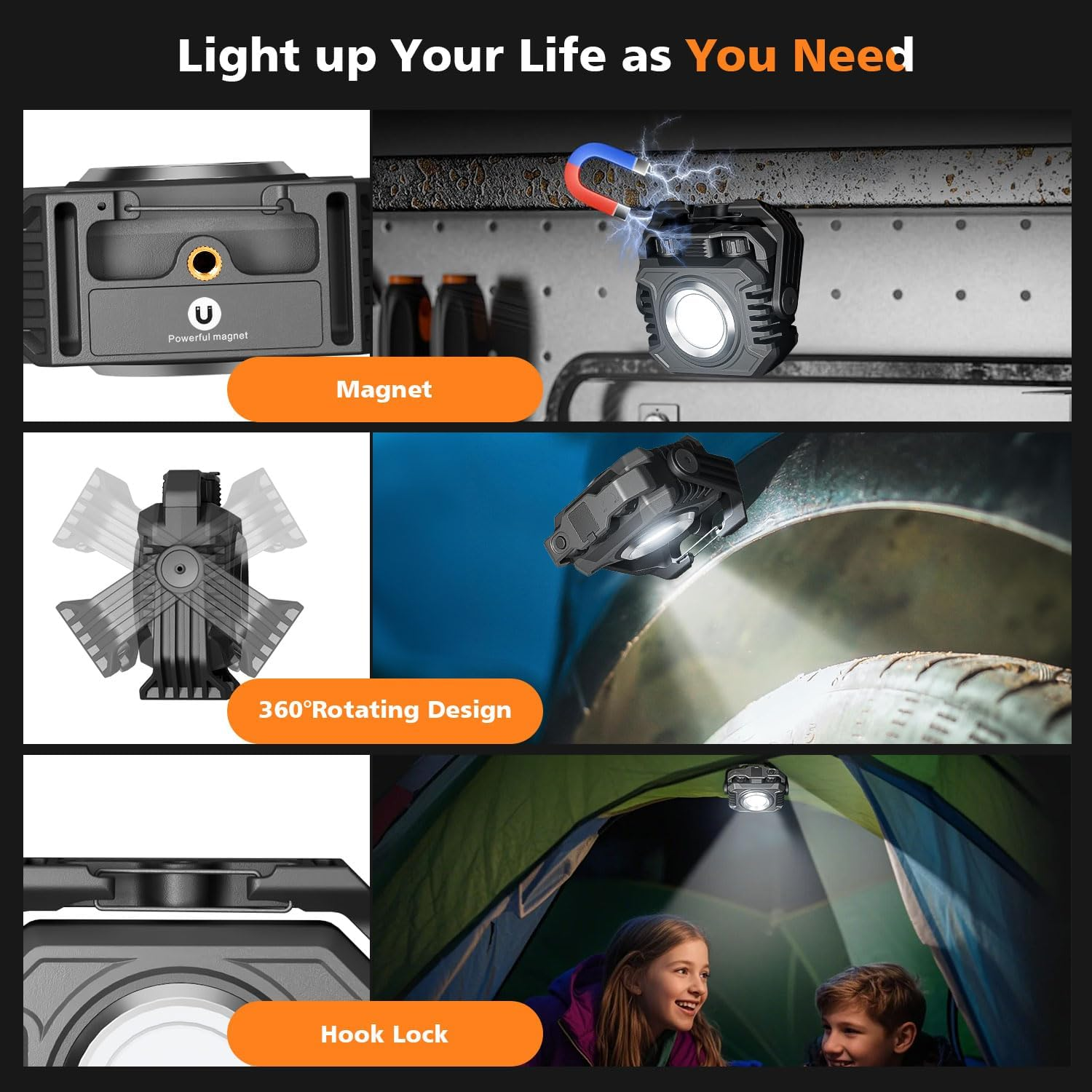 New Cob Working Lights Built-in Battery Type C Charging Tent Light Portable Long-range Magnetic Inspection Lamp