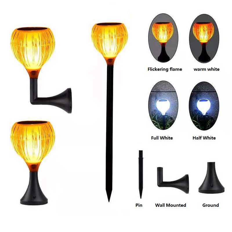 Solar Garden Light Outdoor Flickering Flame Effect Plastic LED Decorative Solar Lawn Light with 4 Light Mode