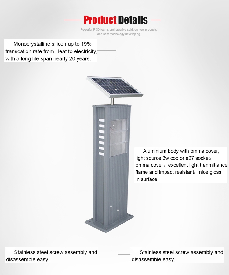 Wholesale Price Modern Aluminium Body 1W Outdoor Ip65 Outdoor Led Bollard Garden Solar Light