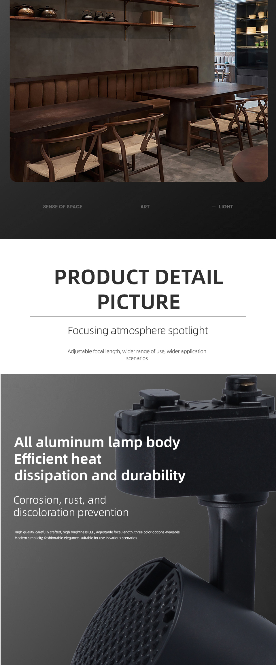 Modern LED Track Light Die Cast Aluminum Material FocusingSpotlight Indoor Adjustable Angle Clothshop Atmosphere Rail Track Lamp