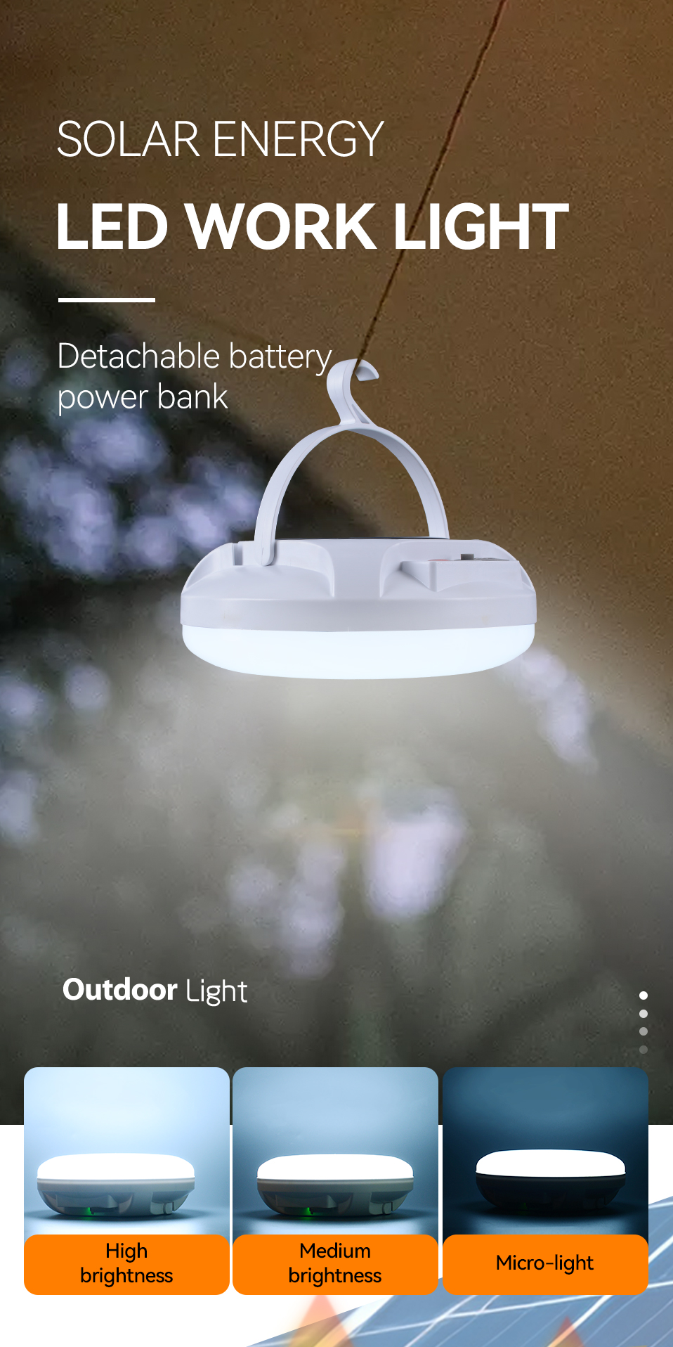 Portable Hanging Camping Lantern Battery Rechargeable Emergency Light Waterproof Solar LED Camping Lamp Bulb for Fishing Tent