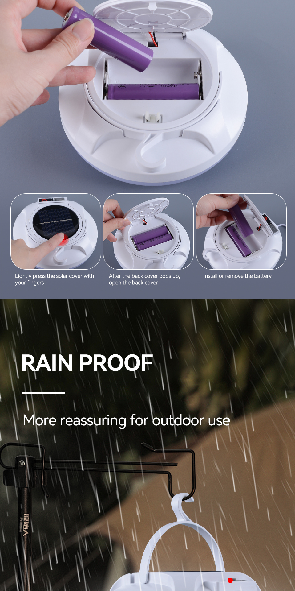Portable Hanging Camping Lantern Battery Rechargeable Emergency Light Waterproof Solar LED Camping Lamp Bulb for Fishing Tent