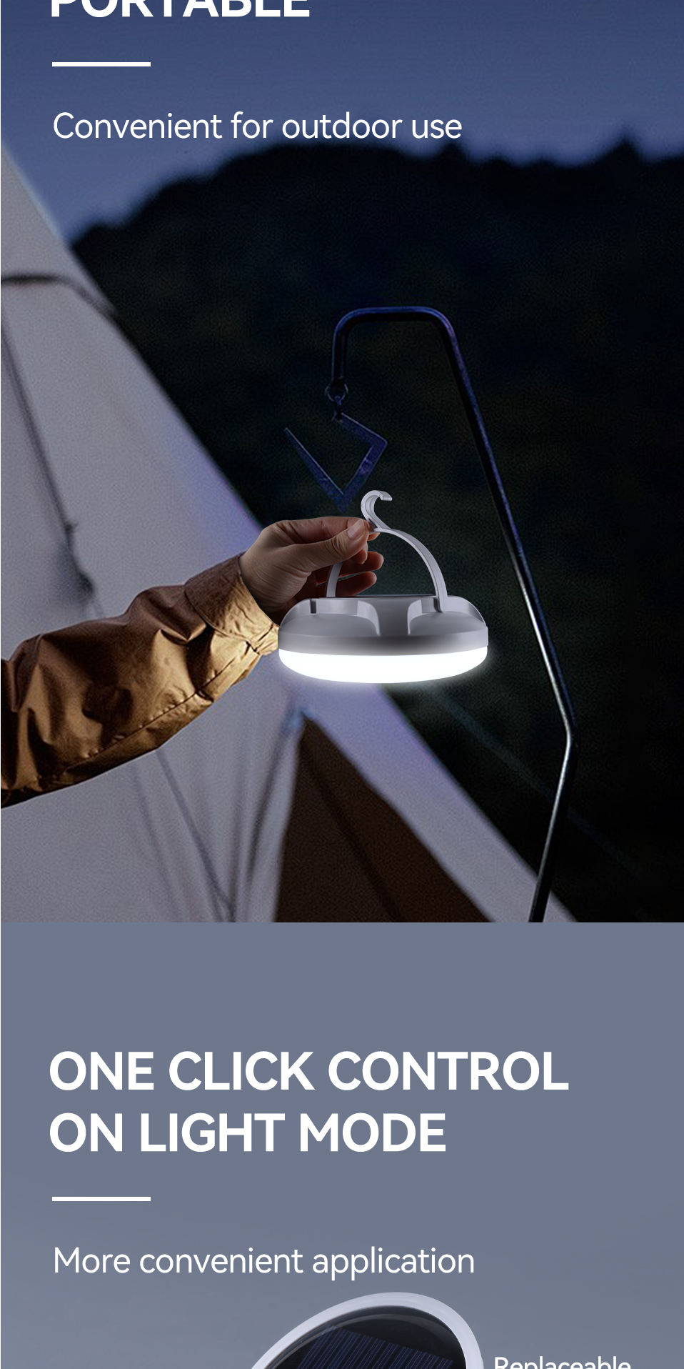 Portable Hanging Camping Lantern Battery Rechargeable Emergency Light Waterproof Solar LED Camping Lamp Bulb for Fishing Tent