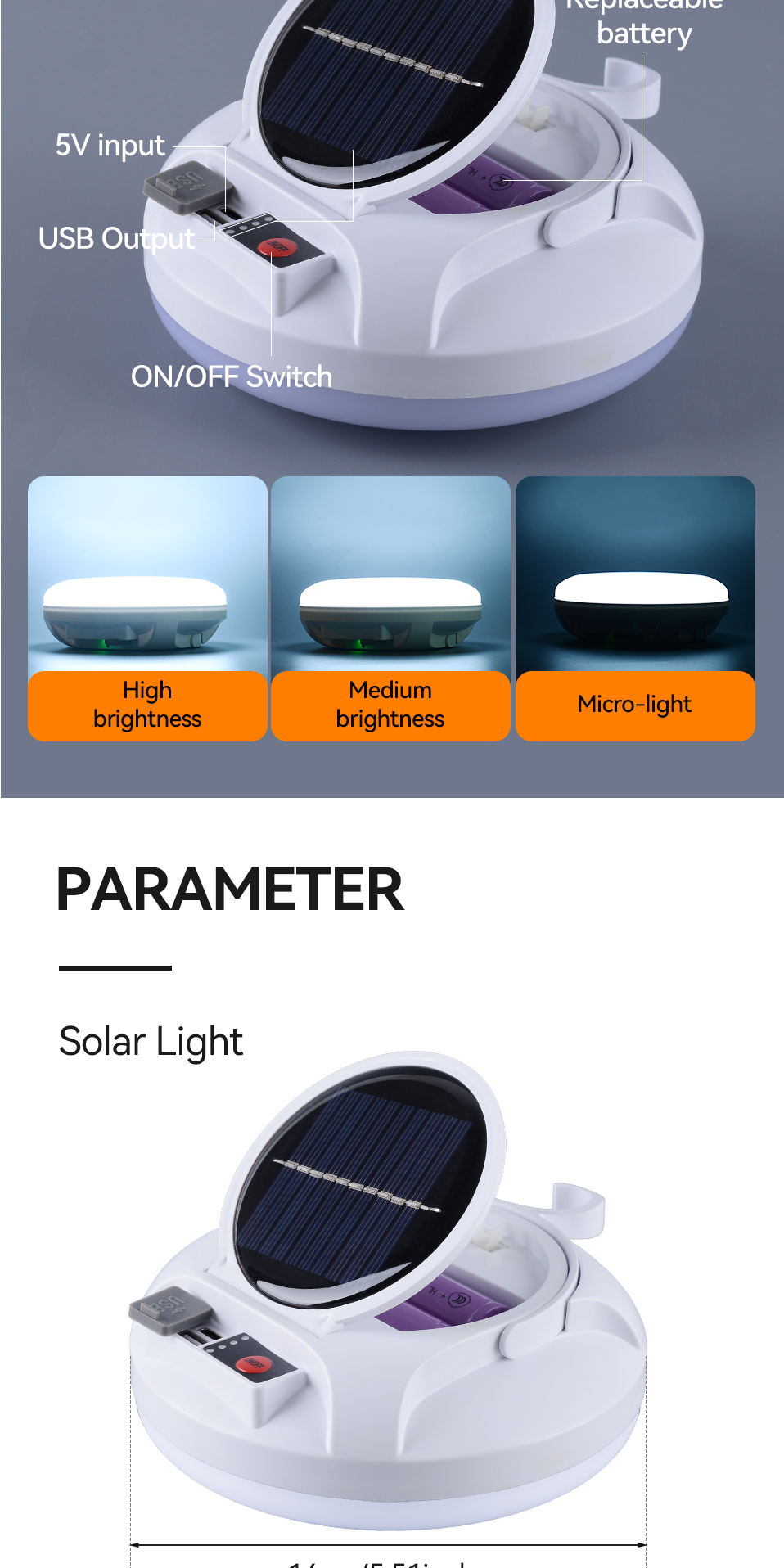 Portable Hanging Camping Lantern Battery Rechargeable Emergency Light Waterproof Solar LED Camping Lamp Bulb for Fishing Tent