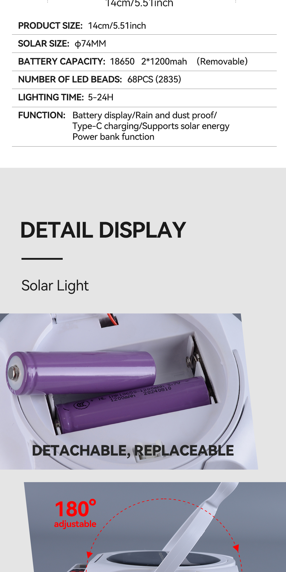 Portable Hanging Camping Lantern Battery Rechargeable Emergency Light Waterproof Solar LED Camping Lamp Bulb for Fishing Tent